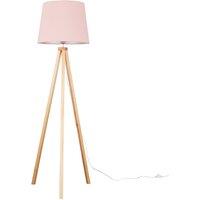 ValueLights Barbro Light Wood Tripod Floor Light Lamp with XL Taper Shade in Dusty Pink