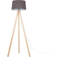 ValueLights Barbro Light Wood Tripod Floor Lamp with Linen Tapered Shade in Grey