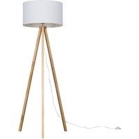 ValueLights Barbro Tripod Light Wood Tripod Floor Light Lamp with White Drum Shade & LED Bulb