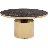 Orsina Black Marble‑Effect Coffee Table with Gold‑Finish Base, Round Black Marble‑Effect Tempered Glass Top in Gold
