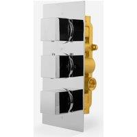 Nes Home Square 3 Dial 2 Outlet Concealed Thermostatic Shower Chrome in Silver