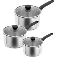 Kuhn Rikon Classic Plus Stainless Steel Induction Safe 3-Piece Saucepan Set with Draining Lids in Silver