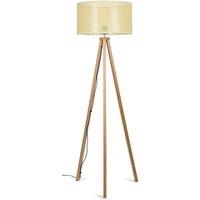 ValueLights Barbro Light Wood Tripod Floor Light Lamp with Reni Drum Shade in Off-White