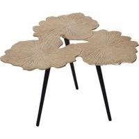 Orsina Gold Top Large Side Table, Warm Metallic Aluminium Coffee Table With Gingko Leaf Design, Round Side Table