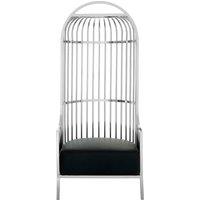 Orsina Silver Finish Dome Cage Chair, Statement Stainless Steel Art Deco Accent Chair, Cage Design with Faux Leather