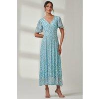 Jolie Moi Women's Evelyn Angel Sleeve Mesh Maxi Dress in Green | Size: 14