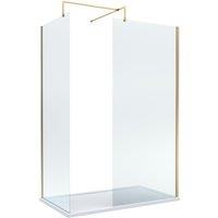 Balterley 8mm Glass Wetroom Screens Brushed Brass Profile & Tray 1400 x 800mm in Metallics