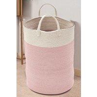 63L Woven Cotton Rope Laundry Hamper Basket Toys Storage with Handlers Pink 50cm H