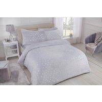 Smart Living Luxury Fleece Foil Polka Dot Duvet Cover with Pillowcases in Silver | Size: Super King