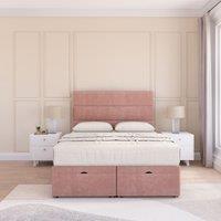 Sloomy Texas Plush Fabric Ottoman Bed End Opening With Sprung Memory Mattress & 54 Inch Floorstanding Headboard in Pink | Size: Small Single