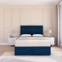 Sloomy Texas Plush Fabric Ottoman Bed End Opening With Sprung Memory Mattress & 54 Inch Floorstanding Headboard in Navy | Size: Super King