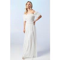 Coast Women's Petite Bardot Mesh & Sequin Ruffle Wedding Dress in Ivory | Size: 8