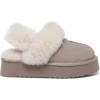 EverAu Australia Women's Real Sheepskin Fantail Leather Platform Slippers With Two Removable Straps with EVA Sole in Light Sand | Size: 8