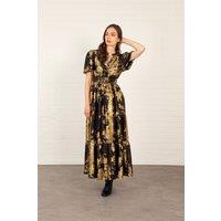 Sarta Women's Roxy Black Gold Metallic Oil Slick Tiered Maxi Dress | Size: Large