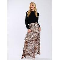 Leopard Frill Midi Skirt