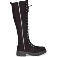 'Ada' Chunky Lace Up Knee High Boots With Deco Zip