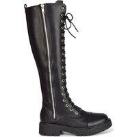 'Ada' Chunky Lace Up Knee High Boots With Deco Zip