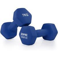 Core Balance Neoprene Hex Dumbbells Set Of 2 Cast Iron Hexagonal Hand Weights in Navy | Size: 7