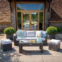 Primrose Living Classic Rattan 5 Seater Garden Furniture Sofa Set with Coffee Table & Footstools in Stone in Grey