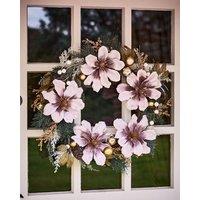 Dibor Magnolia Blush Festive Xmas Decor Front Door Christmas Wreath 55cm in Pink