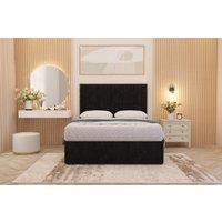 Somnior Alexas Plush Velvet Divan Bed Set with Midnight Pocket Sprung Mattress & Headboard in Black | Size: Small Double