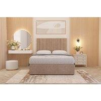 Somnior Alexas Plush Velvet Divan Bed Set with Midnight Pocket Sprung Mattress & Headboard in Beige | Size: Small Double