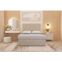 Somnior Alexas Tweed Fabric Divan Bed Set with Midnight Pocket Sprung Mattress & Headboard in Natural | Size: King