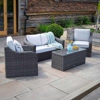 Primrose Living Classic Rattan 4 Seater Garden Furniture Sofa Set with Coffee Table in Stone in Grey