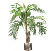 Leaf 120cm Realistic Artificial palm tree with pot with Silver Planter in Green