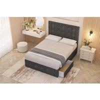 Somnior Alexas Tweed Fabric 2 Drawer Divan Bed Set with Midnight Pocket Sprung Mattress & Headboard in Charcoal | Size: Small Single