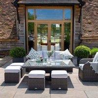 Primrose Living Classic Rattan 8 Seater Garden Furniture Sofa Set with Rectangular Rising Table & Parasol in Stone in Grey