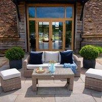 Primrose Living Classic Rattan 5 Seater Garden Furniture Sofa Set with Coffee Table & Footstools in Beige
