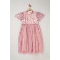 Miss Girl's Cluster Sequin Waterfall Dress in Dusty Pink | Size: 7-8 Years