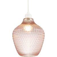 Happy Homewares Modern Designer Curvy Diamond Etched Glass Pendant Lamp Shade in Pink