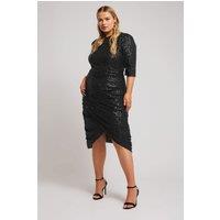 Yours Women's Sequin Midi Dress in Black | Size: 24