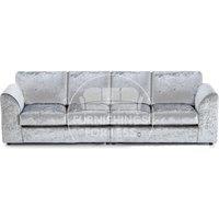 Furnishings For Less UK Crystal Crushed Velvet Long 4 Seater Sofa Full Back Curved Arm Full Back in Silver