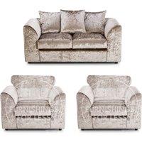Furnishings For Less UK Crystal Crushed Velvet 4 Seater 3 Piece Sofa Suite - 3, 2 & Armchair Seater Scatter Back in Beige
