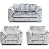 Furnishings For Less UK Crystal Crushed Velvet 4 Seater 3 Piece Sofa Suite - 3, 2 & Armchair Seater Scatter Back in Silver