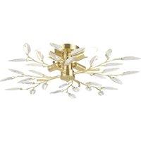 Happy Homewares Modern Birch 4 Light Semi Flush Ceiling Light Fitting with Clear Leaves in Gold