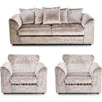 Furnishings For Less UK Crystal Crushed Velvet 5 Seater 3 Piece Sofa Suite - 3, 2 & Armchair Seater Scatter Back in Beige
