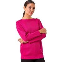 Roman Women's Slash Neck Button Detail Knit Jumper in Rose | Size: 14