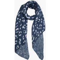 Sarta Women's Navy Blue Silver Asymmetric Heavyweight Scarf with Glitter Leopard Print
