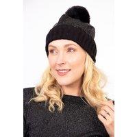 Sarta Women's Harper Pom Pom Hat - Black, Sequin in Black