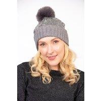 Sarta Women's Harper Pom Pom Winter Hat - Silver, Sequin in Silver