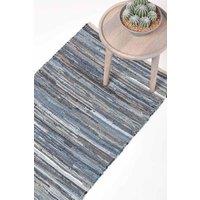 Homescapes Denim Handwoven Striped Chindi Hall Runner, 66 x 200 cm in Blue | Size: 66 cm x 200 cm