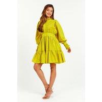LuvForever Fashion Women's Mustard Embroidered Ruffle Mini Dress | Size: Small