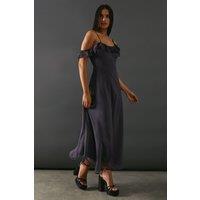 Chiffon Asymmetric Hem Bias Ruffle Strappy Midaxi Dress