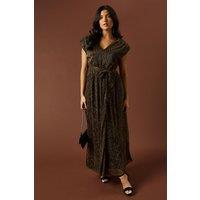 Oasis Women's Occasion Plisse Split Maxi Dress in Gold | Size: 8