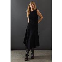 Warehouse Women's Sleeveless Asymmetric Hem Knitted Dress in Black | Size: Medium