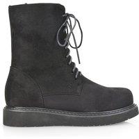 XY London Women's 'Lizzo' Flat Chunky Sole Zip-Up Flatform Lace up Ankle Biker Boots in Jet Black | Size: 4